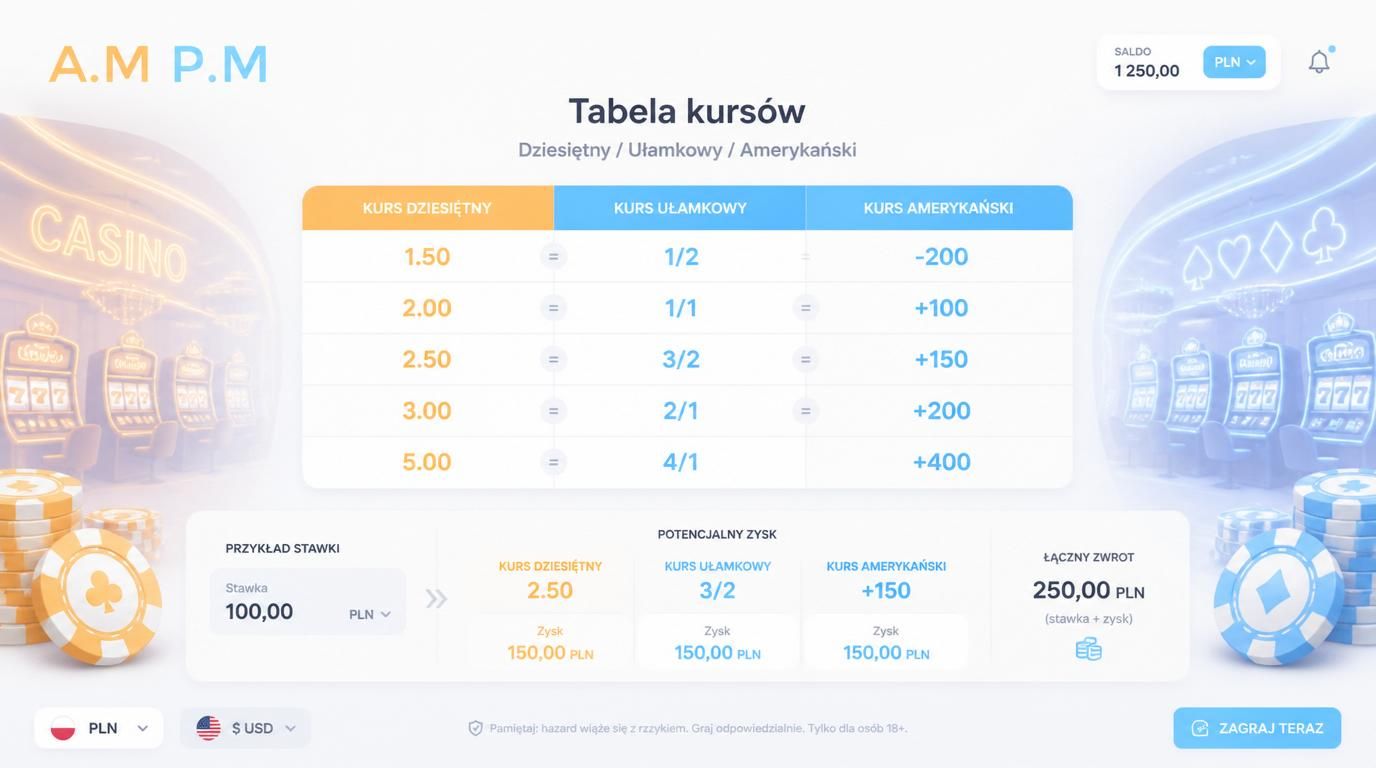 Tabela różnych formatów kursów – dwa lub trzy przykłady. 