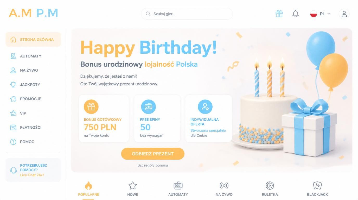 Grafika urodzinowego bonusu: prezent i free spiny