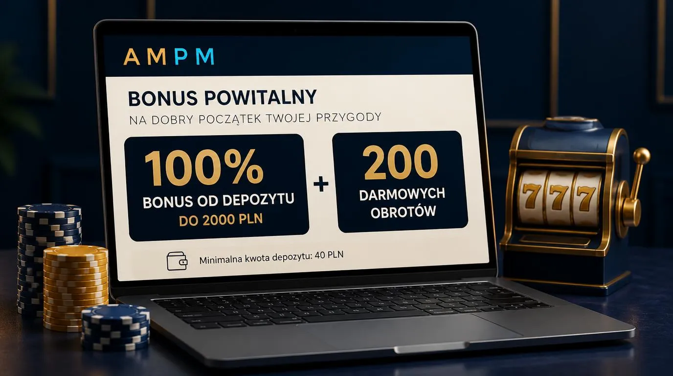 Ekran promocji kasyna z bonusem od depozytu i darmowymi spinami obok żetonów